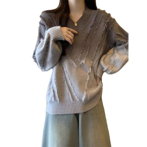 漸變色慵懶V領流蘇毛衣女秋冬大碼胖mm今年流行漂亮顯瘦針織上衣 漸變色慵懶V領流蘇毛衣女秋冬大碼胖mm今年流行漂亮顯瘦針織上衣