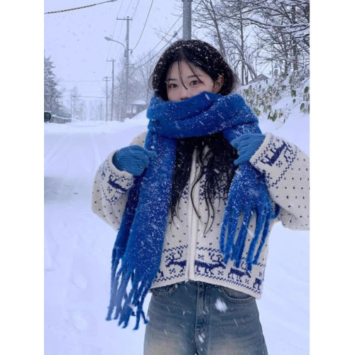 氛圍感白色拉鍊費爾島毛衣外套女秋冬加厚復古慵懶風立領針織開衫