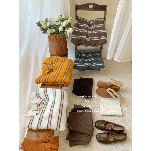 韓系軟糯毛絨感條紋半開翻領毛衣女秋冬慵懶風寬松顯瘦套頭針織衫 韓系軟糯毛絨感條紋半開翻領毛衣女秋冬慵懶風寬松顯瘦套頭針織衫