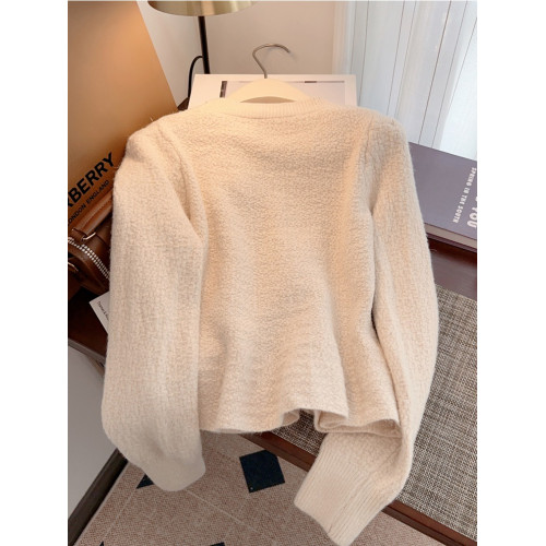 法式高級感氣質V領毛衣女秋冬季小衆設計感時尚魚尾裙擺針織開衫 法式高級感氣質V領毛衣女秋冬季小衆設計感時尚魚尾裙擺針織開衫