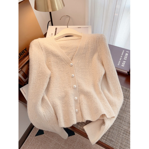 法式高級感氣質V領毛衣女秋冬季小衆設計感時尚魚尾裙擺針織開衫 法式高級感氣質V領毛衣女秋冬季小衆設計感時尚魚尾裙擺針織開衫