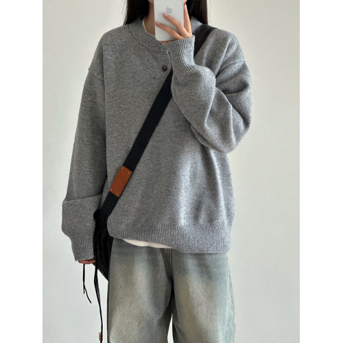 9TH羊毛亨利半開領針織衫套頭毛衣寬松灰卡其純色基礎款男女秋冬 9TH羊毛亨利半開領針織衫套頭毛衣寬松灰卡其純色基礎款男女秋冬