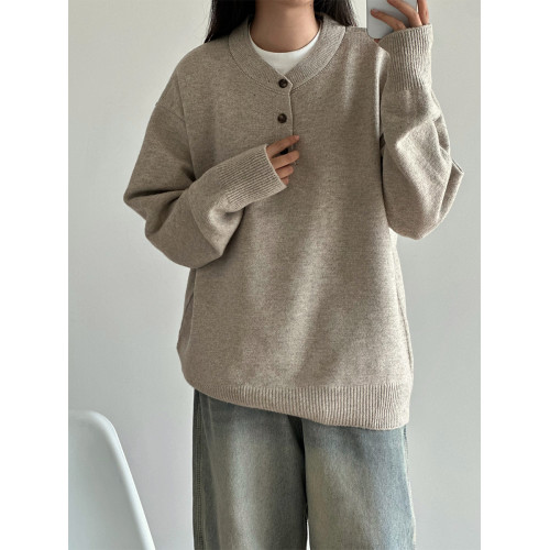 9TH羊毛亨利半開領針織衫套頭毛衣寬松灰卡其純色基礎款男女秋冬 9TH羊毛亨利半開領針織衫套頭毛衣寬松灰卡其純色基礎款男女秋冬