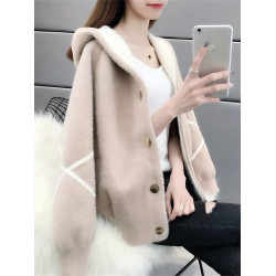 加厚仿水貂絨毛衣外套女2025秋冬裝連帽洋氣寬松顯瘦學生毛絨開衫