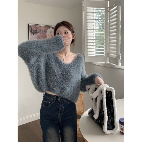 慵懶百搭仿水貂短款毛衣寬松針織衫長袖辣妹純欲風時尚超好看上衣 慵懶百搭仿水貂短款毛衣寬松針織衫長袖辣妹純欲風時尚超好看上衣