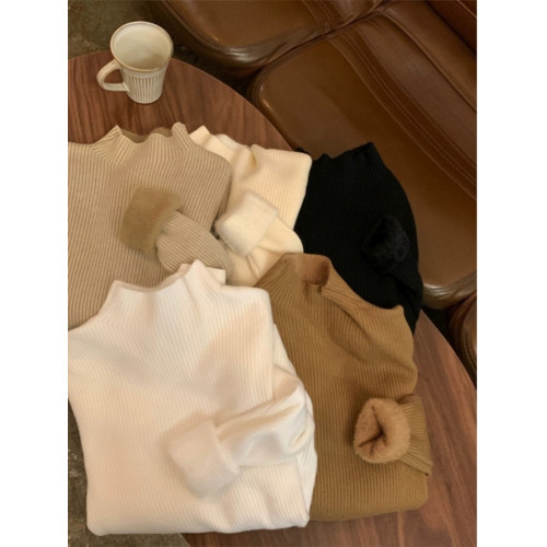 大碼加厚加絨針織毛衣冬季修身保暖半高領上衣打底衫胖mm顯瘦上衣