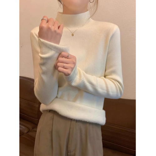 大碼加厚加絨針織毛衣冬季修身保暖半高領上衣打底衫胖mm顯瘦上衣