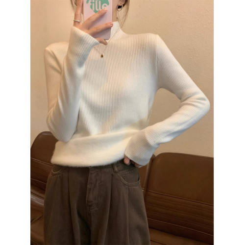 大碼加厚加絨針織毛衣冬季修身保暖半高領上衣打底衫胖mm顯瘦上衣