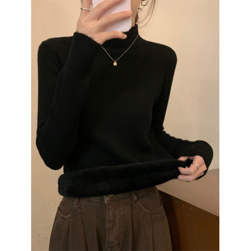 大碼加厚加絨針織毛衣冬季修身保暖半高領上衣打底衫胖mm顯瘦上衣