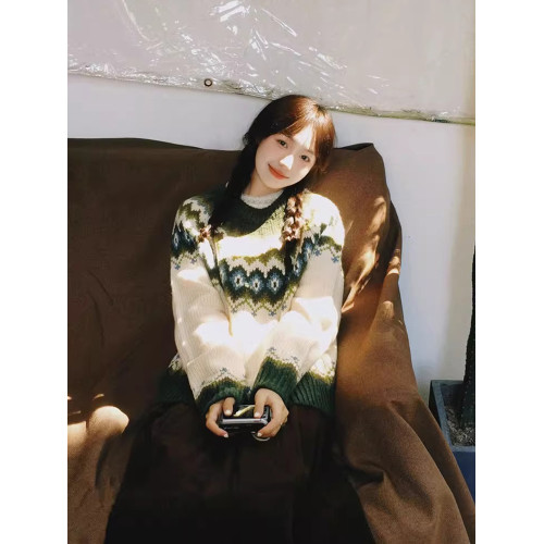 復古慵懶風費爾島毛衣女2025新款秋冬季高級感超好看內搭針織上衣 復古慵懶風費爾島毛衣女2025新款秋冬季高級感超好看內搭針織上衣