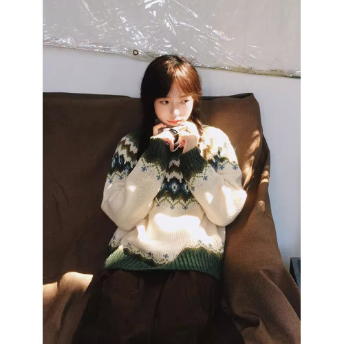 復古慵懶風費爾島毛衣女2025新款秋冬季高級感超好看內搭針織上衣 復古慵懶風費爾島毛衣女2025新款秋冬季高級感超好看內搭針織上衣