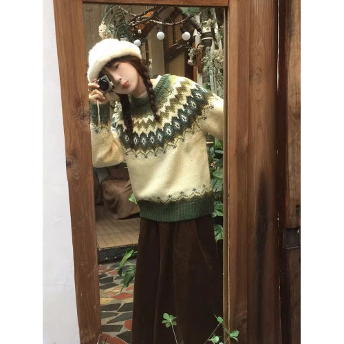 復古慵懶風費爾島毛衣女2025新款秋冬季高級感超好看內搭針織上衣 復古慵懶風費爾島毛衣女2025新款秋冬季高級感超好看內搭針織上衣