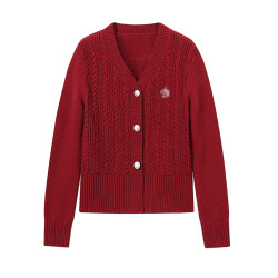 2025新款韓系紅色內搭針織衫毛衣外套女秋冬季小香學院風開衫上衣