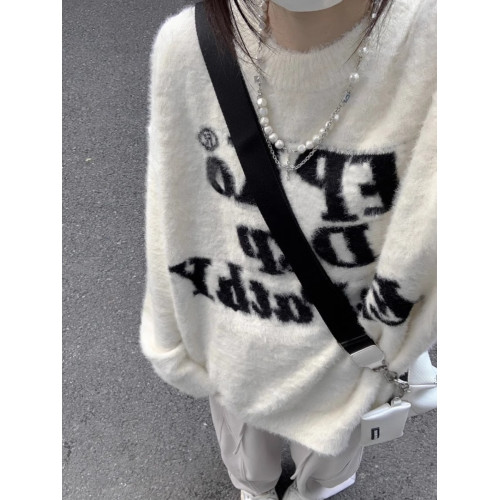 美式字母水貂絨毛衣女2025秋冬季新款加厚高街情侶針織打底衫上衣 美式字母水貂絨毛衣女2025秋冬季新款加厚高街情侶針織打底衫上衣