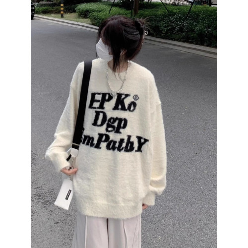 美式字母水貂絨毛衣女2025秋冬季新款加厚高街情侶針織打底衫上衣 美式字母水貂絨毛衣女2025秋冬季新款加厚高街情侶針織打底衫上衣