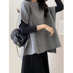 秋冬女裝韓版批新款髮蝙蝠袖寬松外搭針織衫輕熟鬭篷毛衣披風外套