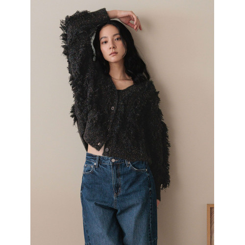 L 秋冬新款  2WAY 閃光流蘇開衫毛衣外套女