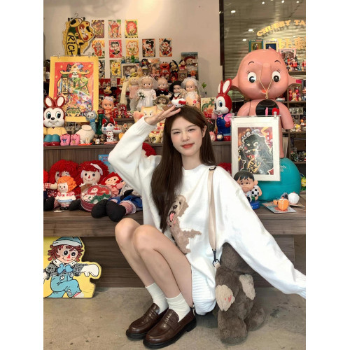 奶fufu可愛小狗白色毛衣女秋冬2025新款寬松慵懶風軟糯針織衫上衣