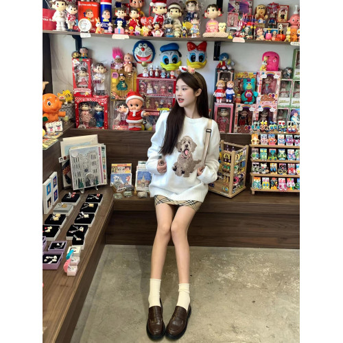 奶fufu可愛小狗白色毛衣女秋冬2025新款寬松慵懶風軟糯針織衫上衣