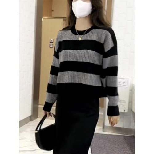 條紋毛衣針織衫女2025早秋新款爆款洋氣短款上衣女設計感小衆秋裝