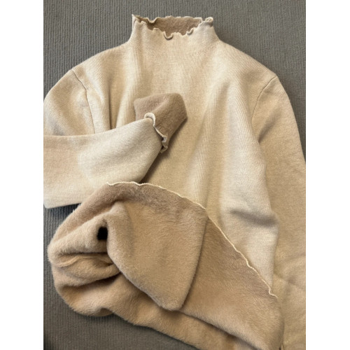 氣質半高領一體絨加厚打底衫女秋冬季木耳邊內搭保暖上衣針織毛衣 氣質半高領一體絨加厚打底衫女秋冬季木耳邊內搭保暖上衣針織毛衣