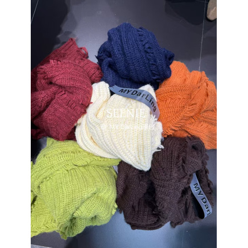 韓國東大門破洞流蘇秋冬針織羊駝毛寬松保暖高領毛衣外套女