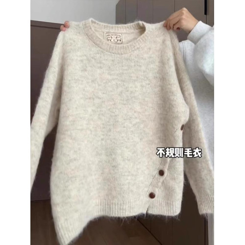 奶fufu慵懶軟糯馬海毛毛衣外套女秋季設計感小衆別致開叉針織上衣