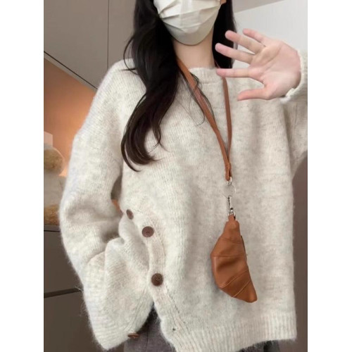 奶fufu慵懶軟糯馬海毛毛衣外套女秋季設計感小衆別致開叉針織上衣