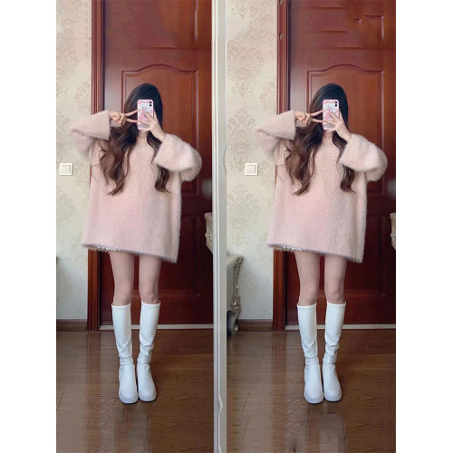 水貂絨毛衣女秋冬慵懶高級感軟糯V領外穿寬松長袖針織衫露肩上衣 水貂絨毛衣女秋冬慵懶高級感軟糯V領外穿寬松長袖針織衫露肩上衣