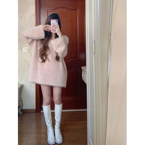 水貂絨毛衣女秋冬慵懶高級感軟糯V領外穿寬松長袖針織衫露肩上衣 水貂絨毛衣女秋冬慵懶高級感軟糯V領外穿寬松長袖針織衫露肩上衣