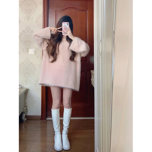 水貂絨毛衣女秋冬慵懶高級感軟糯V領外穿寬松長袖針織衫露肩上衣 水貂絨毛衣女秋冬慵懶高級感軟糯V領外穿寬松長袖針織衫露肩上衣