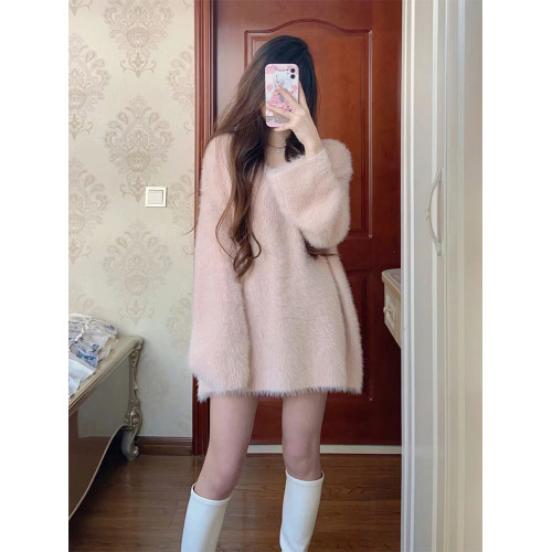 水貂絨毛衣女秋冬慵懶高級感軟糯V領外穿寬松長袖針織衫露肩上衣 水貂絨毛衣女秋冬慵懶高級感軟糯V領外穿寬松長袖針織衫露肩上衣