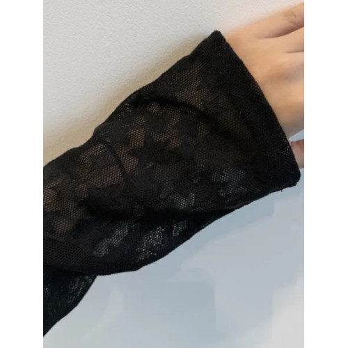 巨好看韓國東大門日系Y2K風格透視五角星蕾絲星星網紗長袖T恤打底