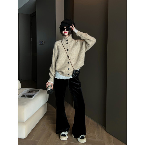 MRS SHAO簡約高領毛衣開衫外套女秋冬2025新款慵嬾松弛感毛線衣潮