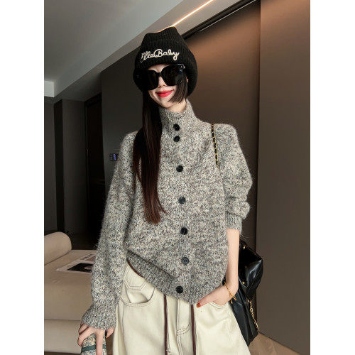 MRS SHAO簡約高領毛衣開衫外套女秋冬2025新款慵嬾松弛感毛線衣潮