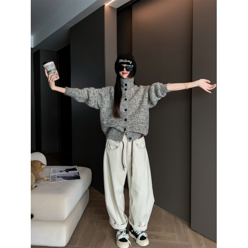 MRS SHAO簡約高領毛衣開衫外套女秋冬2025新款慵嬾松弛感毛線衣潮