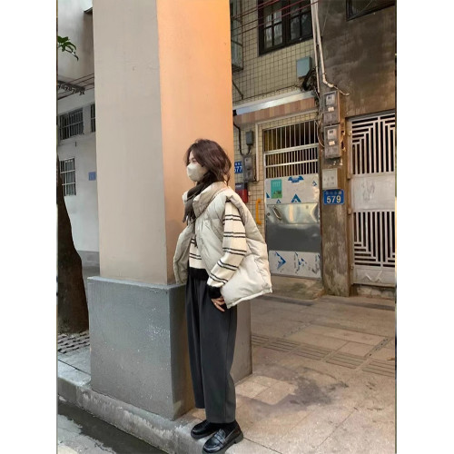 浣熊絨軟糯套頭短款條紋毛衣女秋冬冬季加厚內搭小個子打底針織衫