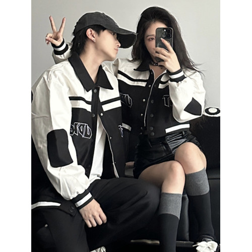 高級感春秋季美式潮牌棒球服外套女新款情侶小衆一長一短夾克上衣 高級感春秋季美式潮牌棒球服外套女新款情侶小衆一長一短夾克上衣