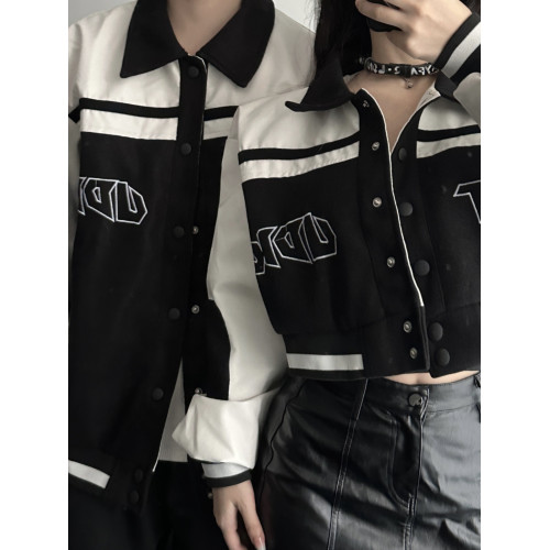 高級感春秋季美式潮牌棒球服外套女新款情侶小衆一長一短夾克上衣 高級感春秋季美式潮牌棒球服外套女新款情侶小衆一長一短夾克上衣