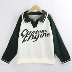 567拼色毛衣 秋冬大碼拼色字母顯瘦百搭懶庸加大碼外搭針織毛線衣