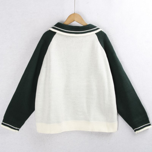 567拼色毛衣 秋冬大碼拼色字母顯瘦百搭懶庸加大碼外搭針織毛線衣