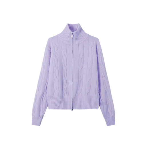 香芋紫麻花拉鍊半高領毛衣外套女2025新款冬季穿搭加厚多巴胺上衣