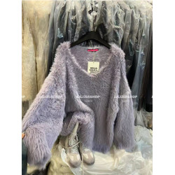 十三行女裝2025秋冬新款高貴套頭V領毛茸茸純色保暖長袖毛衣上衣