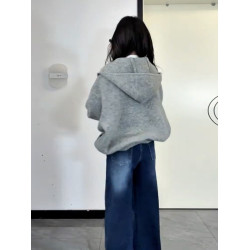 灰色軟糯寬松連帽毛衣慵懶高級感2025新款韓系獨特漂亮早秋外套女