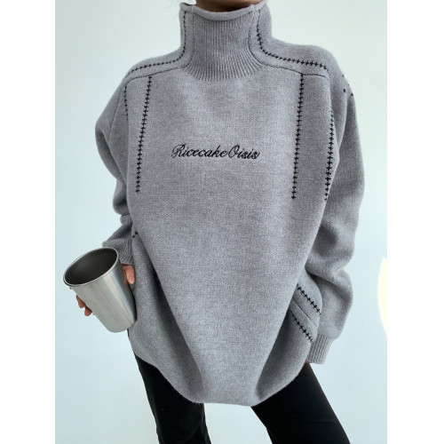 廢柴冬季韓系高級感加厚針織外套寬鬆復古慵嬾刺綉高領套頭毛衣女