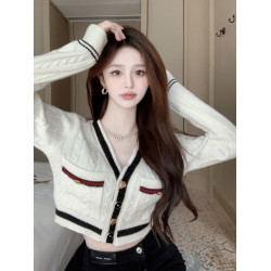 甜美學院風v領針織開衫女秋季獨特別致茶藝風上衣設計感毛衣外套