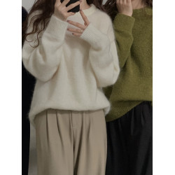 浣熊絨奶白色套頭毛衣女加厚保暖打底針織衫軟糯上衣秋冬2025新款