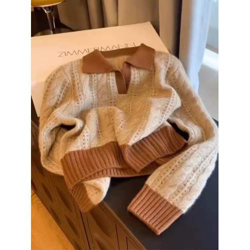 秋冬季新款女裝咖色針織polo領小香風上衣今年流行漂亮慵懶風毛衣 秋冬季新款女裝咖色針織polo領小香風上衣今年流行漂亮慵懶風毛衣