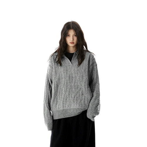 AFOEOT美式復古老錢風POLO領毛衣男女cleanfit高級感寬松針織衫潮