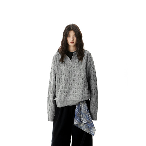 AFOEOT美式復古老錢風POLO領毛衣男女cleanfit高級感寬松針織衫潮